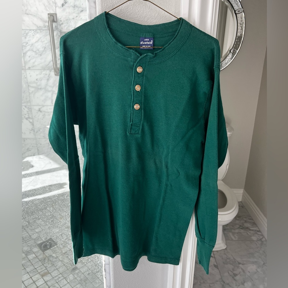 Men Emerald Green Large Duofold Long Sleeve Short